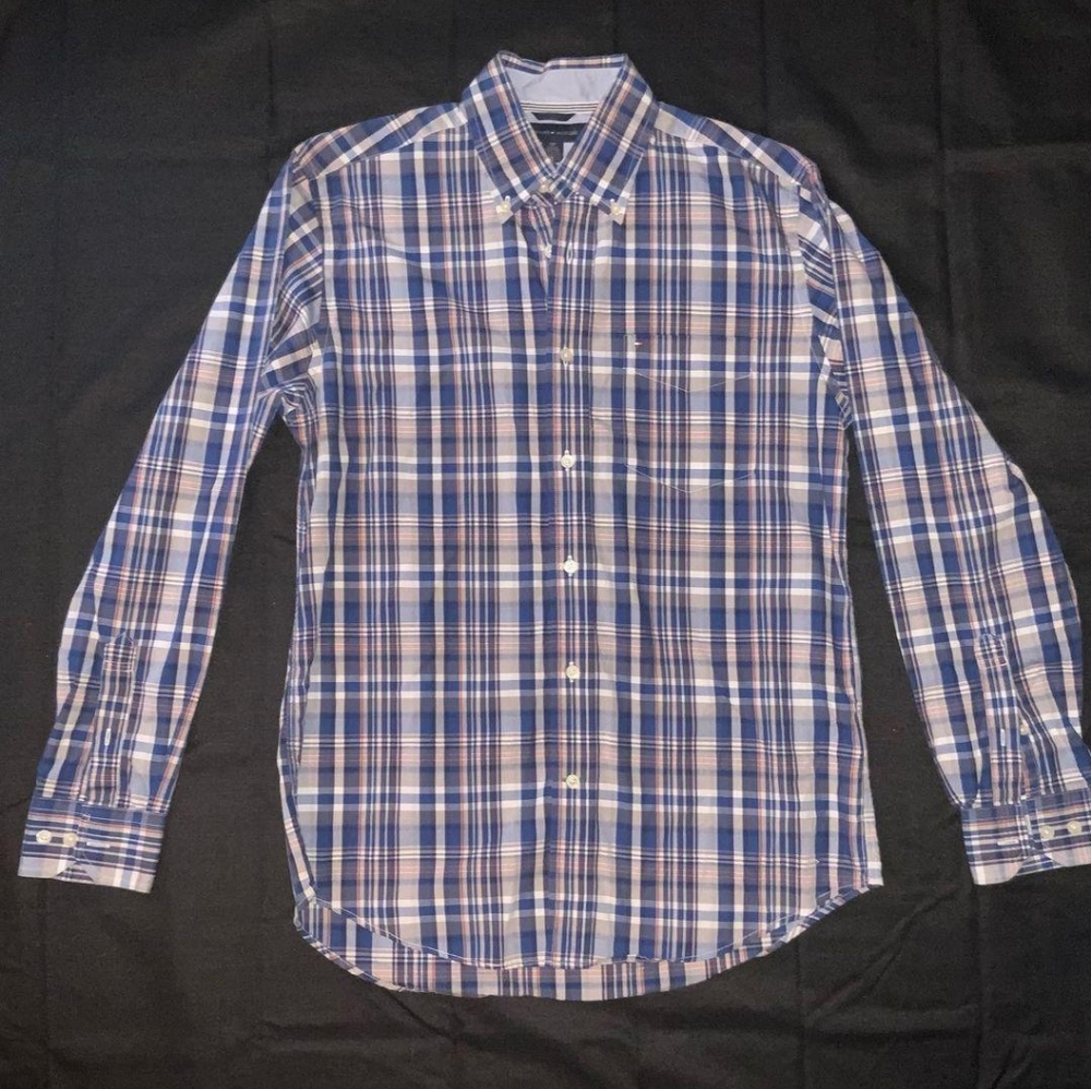 Tommy Hilfiger Mens Small Buttoned Blue Dress Shirt